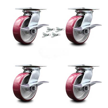 Service Caster 6 Inch Poly on Aluminum Caster Set with Ball Bearings and Brakes/Swivel Locks SCC-35S620-PAB-SLB-BSL-4